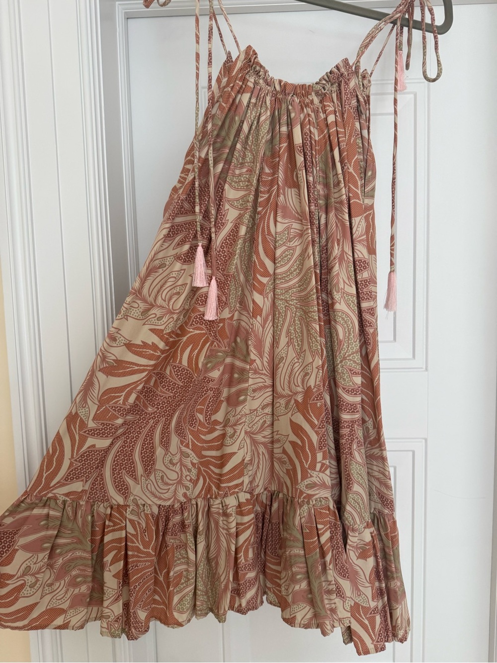 Natalie Martin Dusky Pink & Cream Printed Tie-Shoulder dress. 100% silk. - Picture 3 of 3